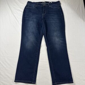 JEANS STRAIGHT Wonderly Mid Rise Women's  14 Dark Wash Blue Denim STRETCH